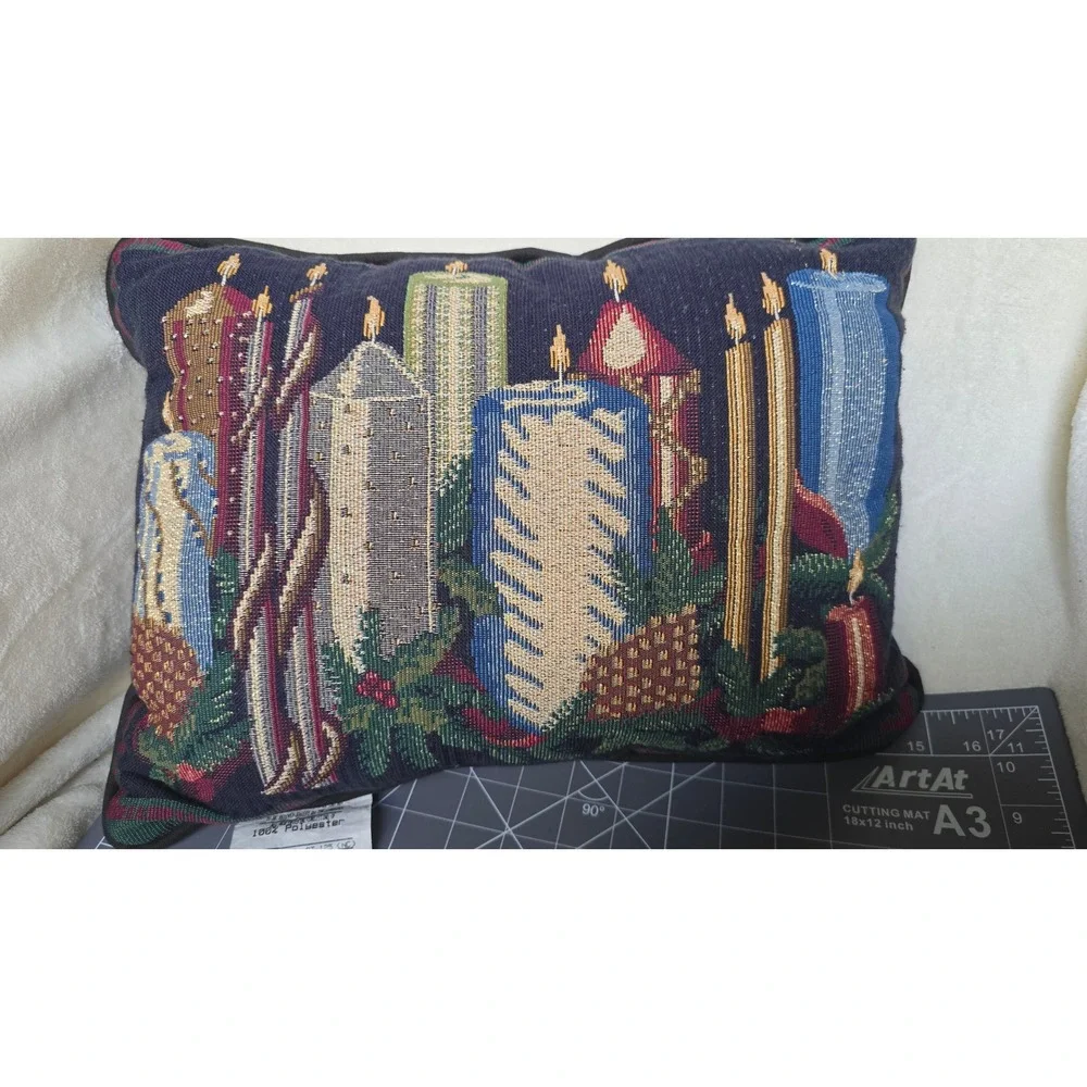 Ex-Cell Home Fashions Christmas Candle Tapestry Throw Pillows Set of 2 USA Made